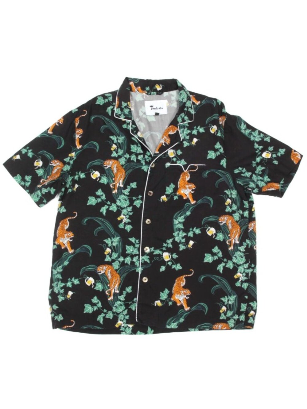 TOMBOLO Crouching Tiger Hidden Beverage Tencel Black Mens Shirt size XL /322